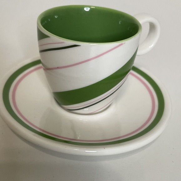 Starbucks Demi Espresso Mini Cup Mug Saucer Candy Striped Holiday 2007 Set - Picture 3 of 10